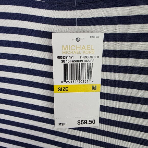 Womens Michael Kors Navy & White Striped Shirt Long Sleeve Round Neck Viscose M - Picture 3 of 9
